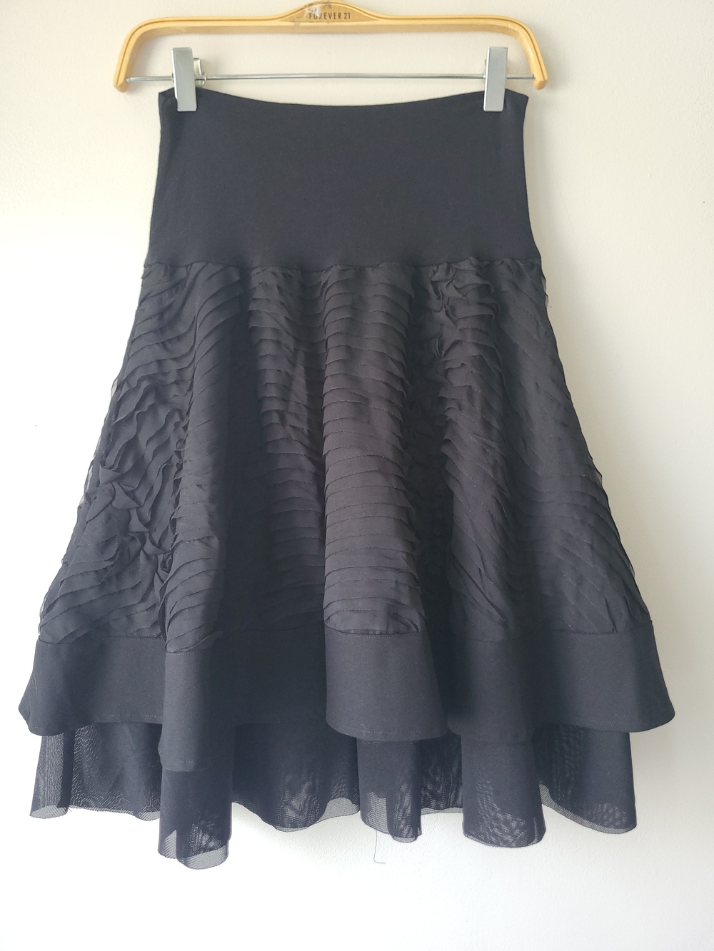Black High-Low Textured Black Whimsigoth Feminine Romantic Moto Boho Skirt